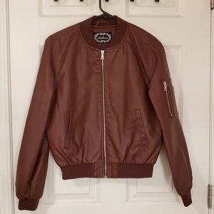 Dark Brown Leather Bomber Jacket